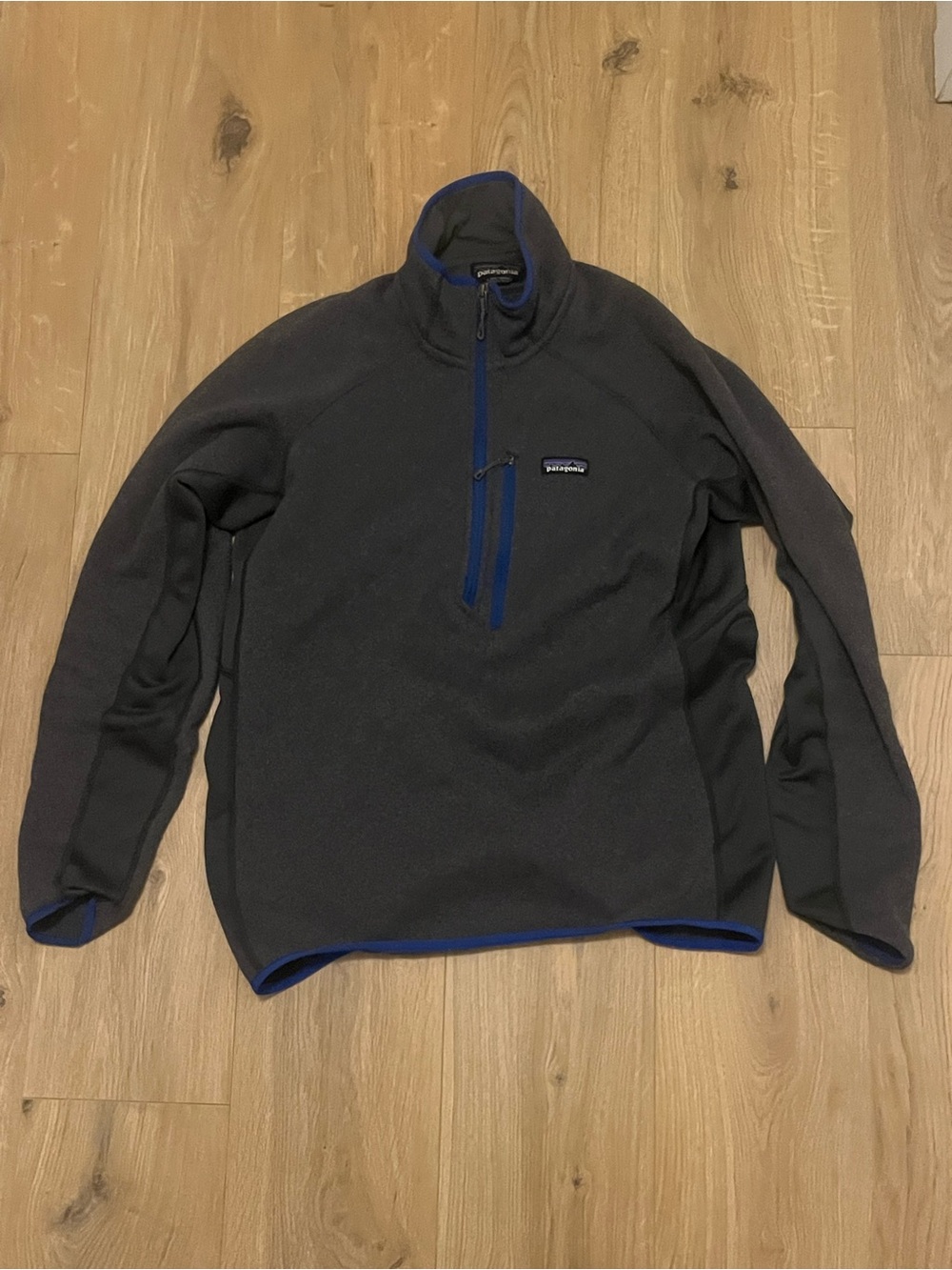 Patagonia Charcoal Fleece Quarter-Zip with Blue Trim